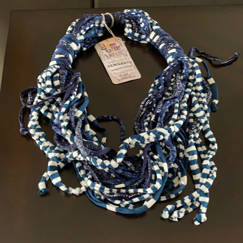 Fun fabric necklace, navy blue & white, adjustable